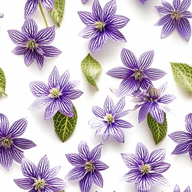 Purple borage flowers as a clipart with white background. A masterfully crafted digital artwork that explores the beauty and intricacy of purple borage flowers. The composition offers a close-up perspective, allowing the viewer to marvel at the delicate details of each petal and the unique patterns they create. Soft lighting highlights the vibrant purple tones, evoking a sense of tranquility and serenity. The artwork exhibits a contemporary realism style with a touch of impressionism, reminiscen