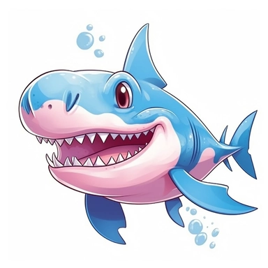 cute pastel shark clipart, Cartoon, high detail, illustration style, high solution, on the white background