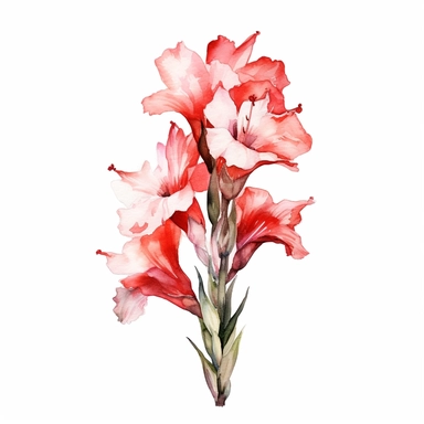 Gladiolus flower, water color style, clipart, white background
