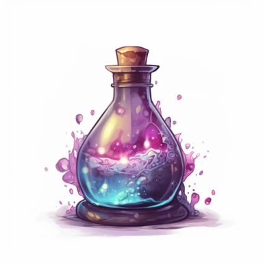 magical potion bottle, magical and mystical, video game style, clean and crisp, clipart, illustration, alchemical, smoke and embelishments, wizards potions, isolated on white background