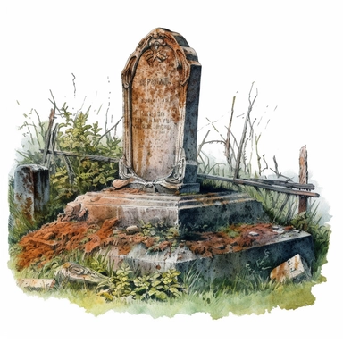 blank old Western grave headstone, no writing, rusty, dusty, watercolor, clipart, white background