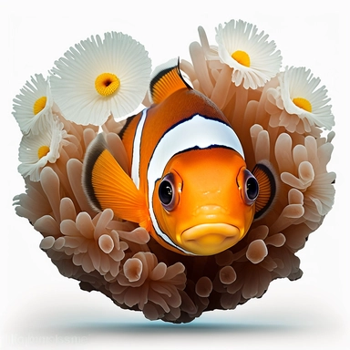 baby clownfish peeking out from an anemone clipart