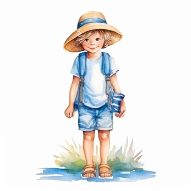 Boy, summer style, watercolor clip art