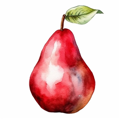one pear watercolor clipart on a white background, in the style of hyperrealistic murals, silver and red, uhd image, light black and crimson, gray and crimson, no watermark, text, words, paintbrush, 300 DPI , typography, the images do not stick together, no text in the picture, there are no words in the tree ư