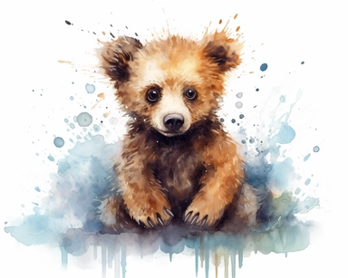 baby bear , a watercolor clipart set, in the style of cyril rolando, patricia piccinini, robert hagan, witty and clever cartoons, wildlife photography, contest winner, texture-rich canvases