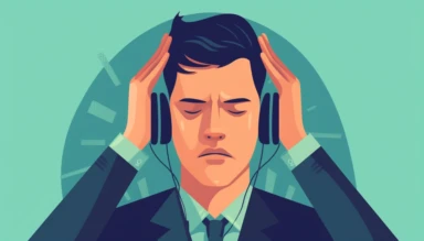 a clipart style image of a young office worker with closed eyes covering ears with hands, unwilling to listen