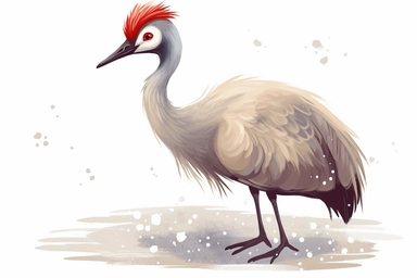 Cute Sandhill crane in christmas Day clipart, cartoon, white background,