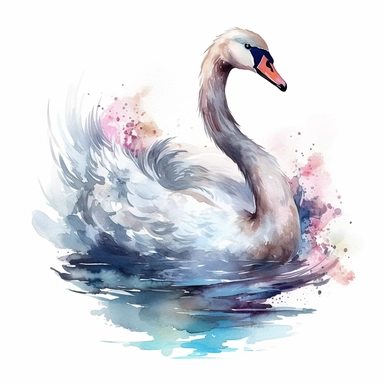 isolated clipart on a white background of a watercolor happy beautiful swan illustration, in the style of zbrush, storytelling, mashup of styles, in the style of daniel f. gerhartz, transcendent, nikon d850, art of burma, captures the essence of nature, in the style of organic forms and patterns, expansive skies, hyper-detailed illustrations, i can't believe how beautiful this is, lively colors