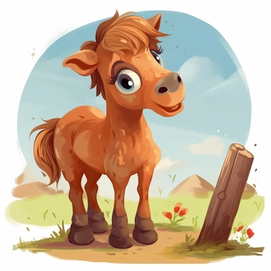 cartoon cute horse oil painting Clipart