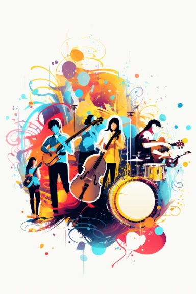 youth instrumental music concert, white background, clipart, negative space, poster style