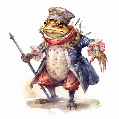 watercolor fairytale frog clipart, where intricate details and the depiction of a typical medieval plebeian's outfit bring this whimsical creature to life, creating a captivating portrayal that sparks the imagination, 8k, fantasy style, white background