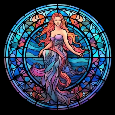 Stained Glass Watercolor Mermaid Mandala Clipart, black background, no text, no caption