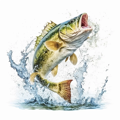 large mouth bass water color jumping out of water clipart no background