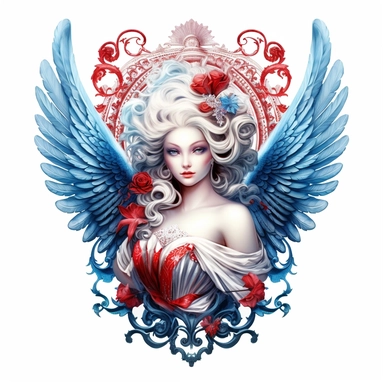 red white and blue angel rococo clipart
