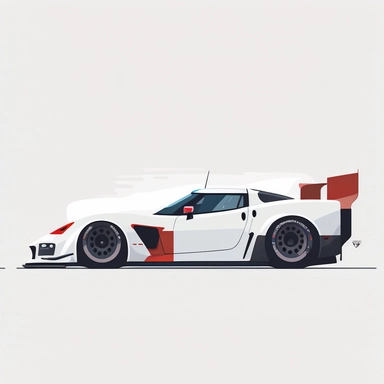 minimalist clipart of a corvette race car, flat design, digital art, white background