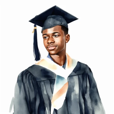 watercolor black male student graduation clipart on a white background