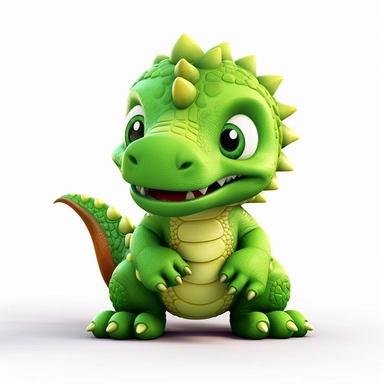 cute baby dinosaur, green, 3D, toy, clipart, fantasy art, white background, 8k resolution, super sharp