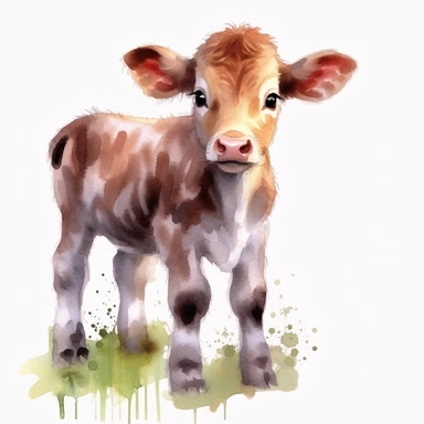 cute calf, watercolour, transparent background png clipart