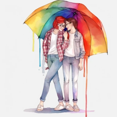 LGBTQ+ Pride Month and Stonewall Anniversary in June, watercolor LGBTQ+ png Full body realistic cartoon 32k UHD cute. 15 cm thick outline. Black color. There was no shadow on the ground. with realistic watercolors and detailed illustrations. PNG clipart, transparent white background