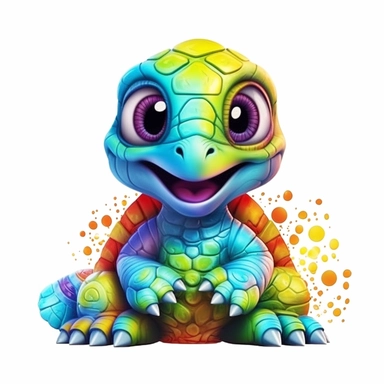 Cute Beautiful Happy Face Rainbow Baby Turtle is sitting full body Sublimation Clipart ,very detailed , Cartoon,hyper realistic, intricate detail, illustration style,high solution,on the white background