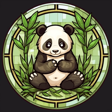 Stained Glass CUTE PANDA BAMBUS in the shape of a circle PNG Clipart