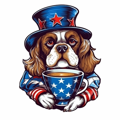 Independence Day Dog with coffee cup Sublimation Clipart