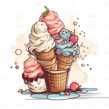 A cartoon illustration style clipart ice cream with white background — ar 349:262