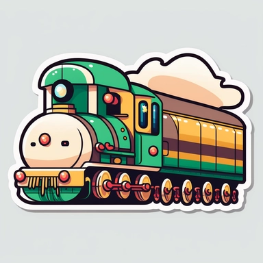 vector sticker design, anime style Christmas Train clipart, white background, flat colors