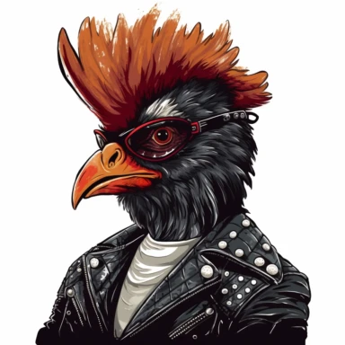 A rooster with a punk rock hairstyle, wearing sunglasses and a leather jacket clipart