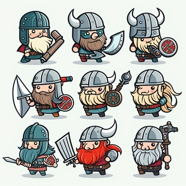 10 cute Viking soldier army stickers collection, clipart design, cartoon, 4k, white background
