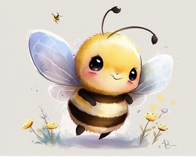 cute bee drawing for clipart, bee is the focal point in a white background, he is flying through the air by himself, nursery watercolor, in the style of watercolor painting, white background, charming anime characters, cute and colorful, depiction of animals, high quality--seed 4107006010