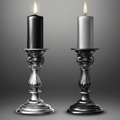 Vector realistic clip art black and silver thick candle on silver candlestick