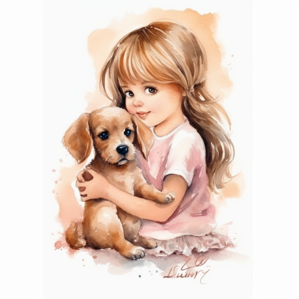 baby love lablador ,girl with a dog, love dog, cute, Watercolor Clipart ...