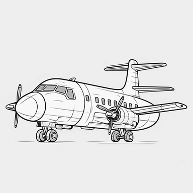 coloring page for kids of airplane, white neutral background, clean line art, low details , 1,5px thick black lines, simple clipart. simple