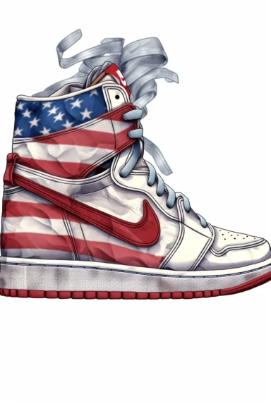 The Nike Air Jordan Retro 1 OG sneaker in the style of the American flag, sneakers, clipart, bundle, PNG file, Nike, USA, 4th of July, Fourth of July, Independence Day, clipart, cut-out, white background, realistic,