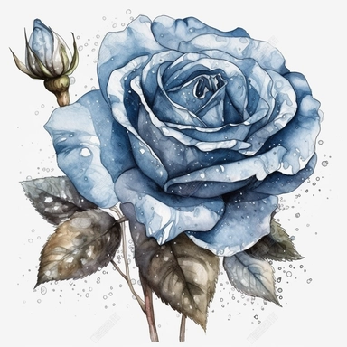 Blu Rose Cartoon, highly detailed, watercolor, clipart