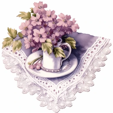 Lace-trimmed napkins cottagecore clipart