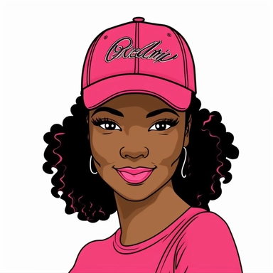 african american woman wearing a pink baseball cap, clipart