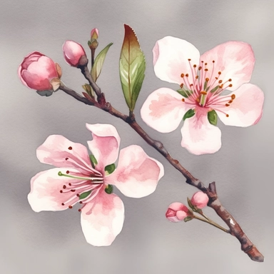 sakura blossom in different poses, clipart, watercolor