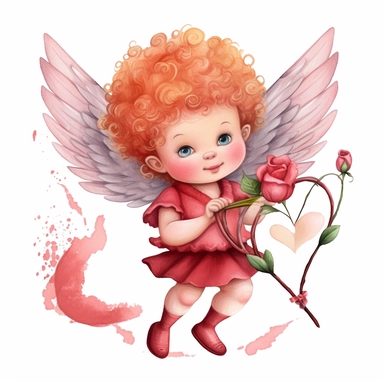 Cupid Valentine's Day Watercolor Sublimation Clipart, Clipart, white background, no watermark, no text, no word,