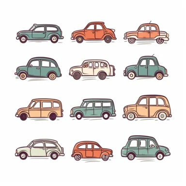* car clipart, hand drawn car, doodles, cute car, clean and simple line art, no shadows, no background