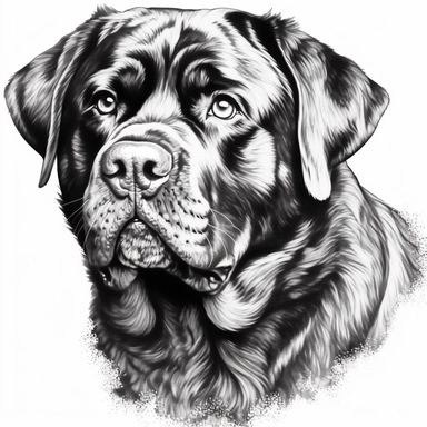 Rottweiler clipart no background, white, black, svg, sketchbook, free lines, on paper