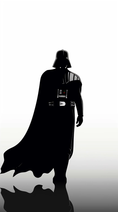 A minimalist Star Wars clipart of Darth Vader, with a simple outline and minimalistic features, standing against a white background, with a sense of focus and simplicity, emphasizing the character's iconic silhouette, flat environment with no depth, Illustration, ink on paper,