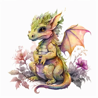 unique fantasy baby dragon, watercolor, clipart