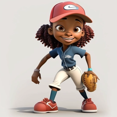 youg girl baseball pitcher, smiling, full body, baseball clipart, Sport graphics, 16k polished, isolated on white background, 3d, rendered by pixar