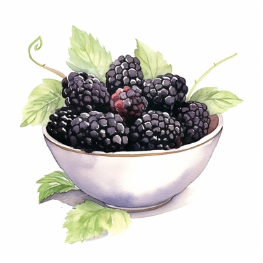 An endearing watercolor black berry clipart of black berry bowl 300DPI
