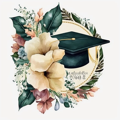 Graduation Cap Watercolor College High School Graduation Clipart Flowers Wreath Graduate PNG Gift Art Graduation Commercial Use Illustration