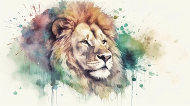 Design: The graphic created in a vector watercolor style, blending the ethereal and dreamy qualities of watercolor with the clean lines and versatility of vectors. The lion is depicted in a whimsical and enchanting manner, evoking a sense of magic and wonder. Own unique charm and personality, is portrayed with delicate and intricate details, showcasing the beauty and mystique of the natural world. Color Palette: The color palette is soft and pastel, inspired by the gentle hues found in watercolo