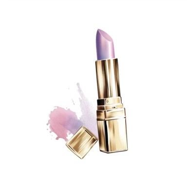 lipstick, in the style of watercolor illustrations, pink and gold, soft lilac, serenity and harmony, various stroke techniques, on white background, clipart