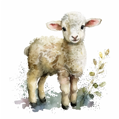 watercolor, cute clipart baby sheep